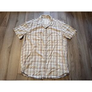 Aeropostale Mens L Plaid Short Sleeve Button Down Shirt Vintage Fit White Brown